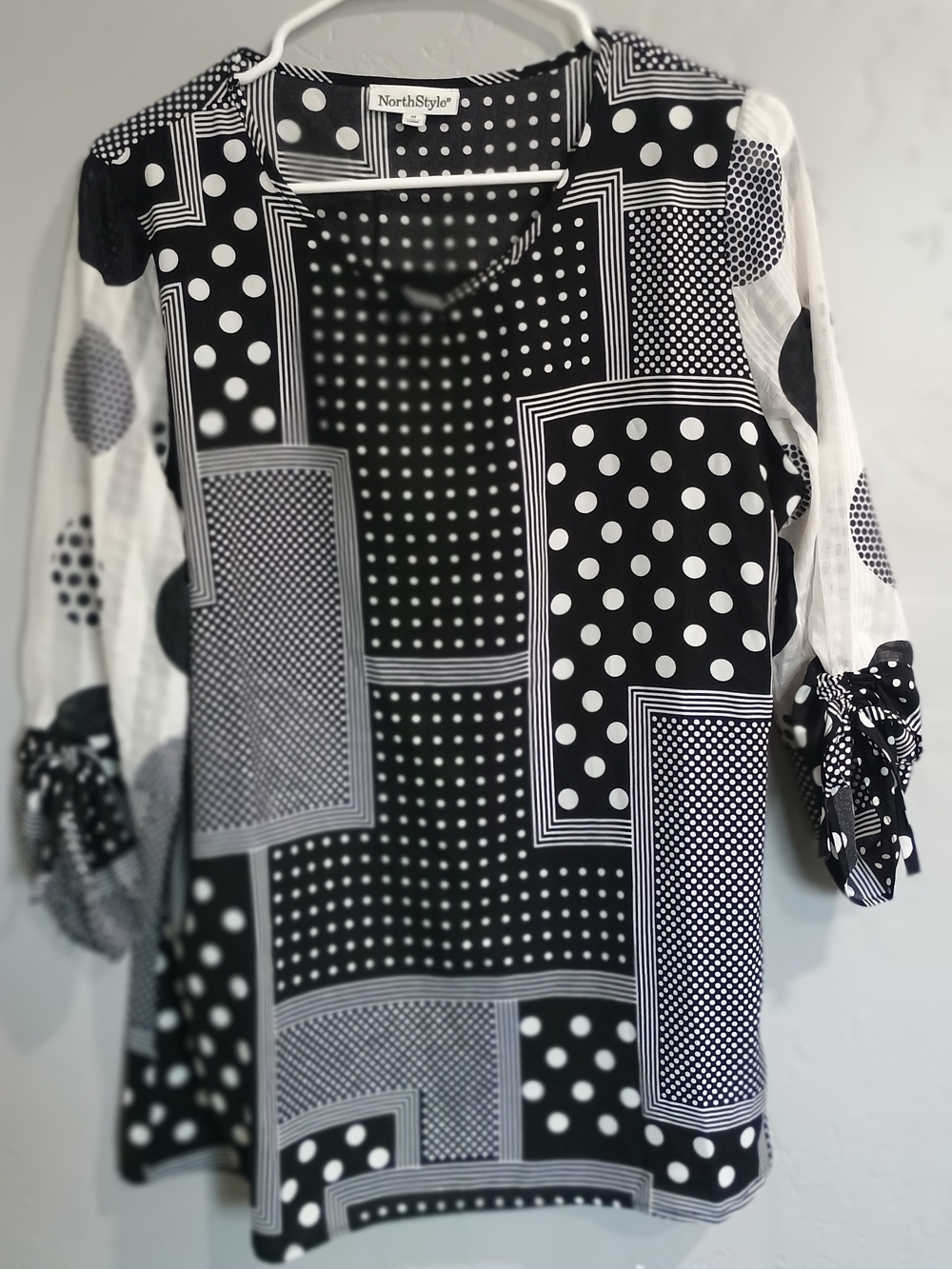 NorthStyle Black & White Patchwork Dot Tunic with Sleeve Ties